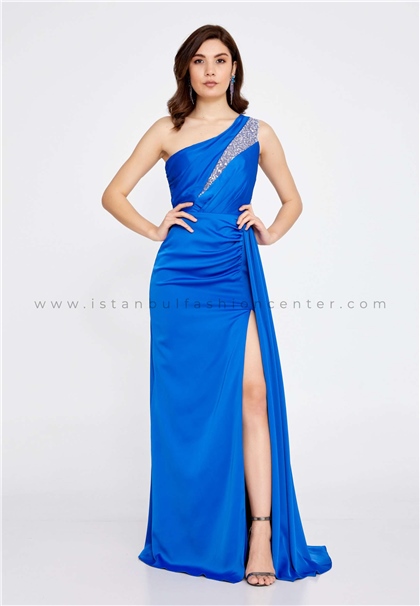 LOVERICASleeveless Maxi Satin Column Regular Blue Wedding Guest Dress Lvr3219ssb