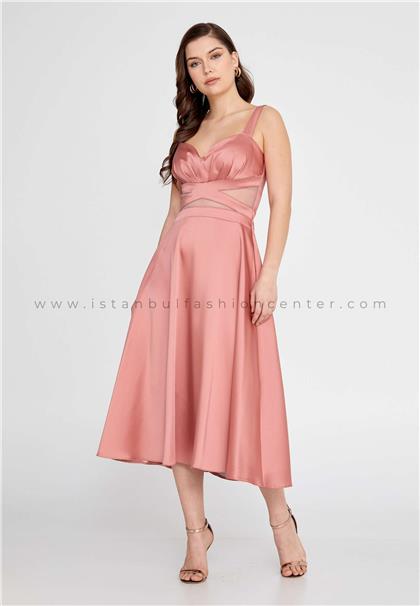 LOVERICASleeveless Midi Crepe A - Line Regular Pink Evening Dress Lvr3218kar