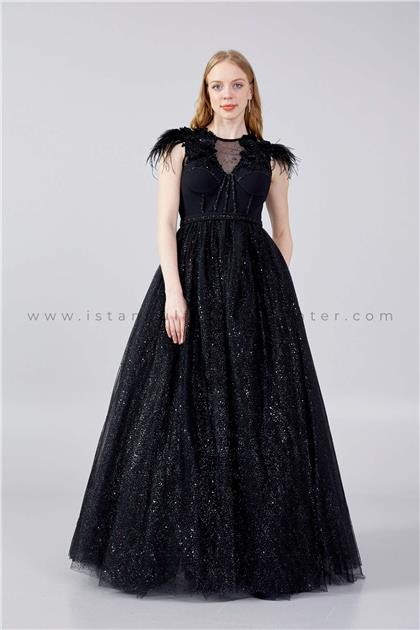 MATINISleeveless Maxi Tulle A - Line Regular Black Prom Dress Mtn2272syh