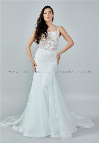 MAXRA GOVANNA BRIDALSleeveless Maxi Tulle Regular Ecru Wedding Dress Mgb1640kıb