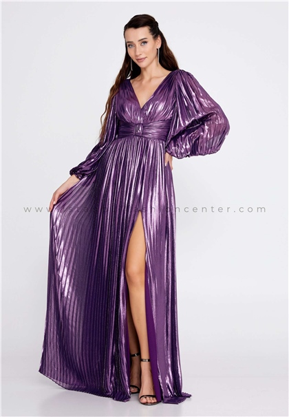 MAXXELong Sleeve Maxi Chiffon Column Regular Purple Evening Dress Max5278şifmor