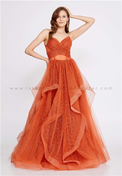 MAXXESleeveless Maxi Tulle A - Line Regular Orange Prom Dress Max5518stükrt