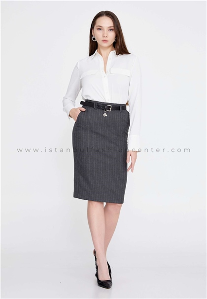 MEESMini Striped Regular Grey Skirt Mes03125gry