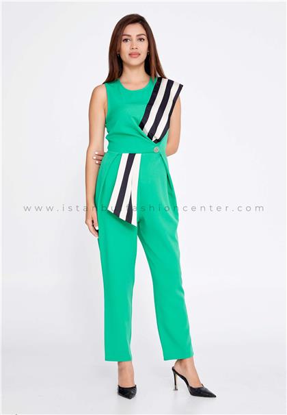 MİANOTTESleeveless Polyester Regular Fit Regular Green Evening Jumpsuit Mnt23y7600ysl