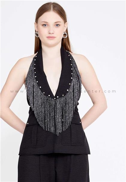 MİANOTTESleeveless Solid Color Regular Black Blouse Mnt23y9624syh