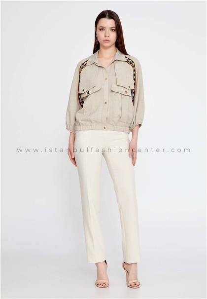 MİARTELong Sleeve Linen Solid Color Regular Beige Jacket Mıa23y18710bej