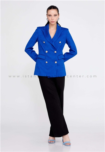 MİMYALong Sleeve Cotton Solid Color Regular Blue Jacket Mım23k6610sax