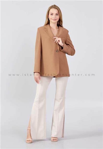 MİMYALong Sleeve Linen Solid Color Regular Brown Jacket Mım23y6716khv