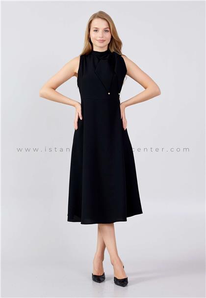 MİMYASleeveless Midi Polyester Column Regular Black Casual Dress Mım23y2774syh