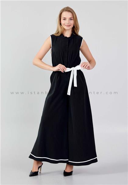 MİMYASleeveless Solid Color Regular Fit Regular Black Casual Jumpsuit Mım23y5713syh