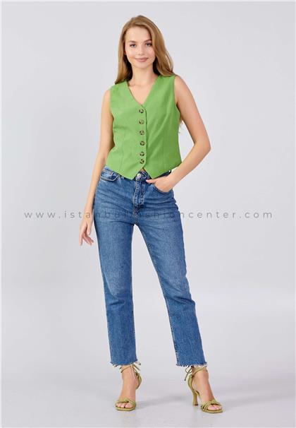 MİMYASleeveless Solid Color Regular Green Vest Mım23y6721ysl