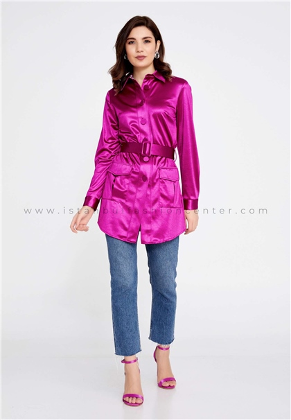 MIZALLELong Sleeve Solid Color Regular Fuchsia Tunic Mzlm1mz1030210091fus