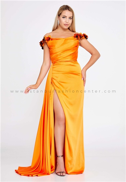MONTEROSASleeveless Maxi Satin Column Regular Orange Wedding Dress Arm293ora