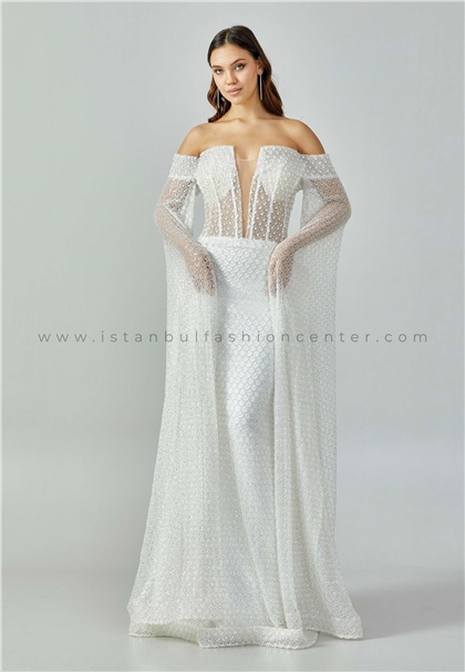 MULEYKE WEDDINGLong Sleeve Maxi Sequin Regular Ecru Wedding Dress Mlymw-m0021kıb