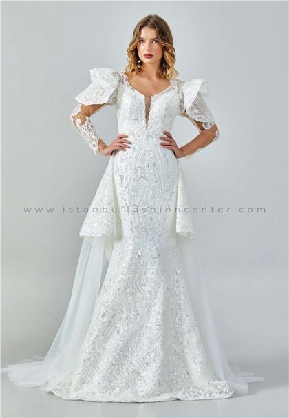 MULEYKE WEDDINGLong Sleeve Maxi Sequin Regular Ecru Wedding Dress Mlymw-m0028kıb