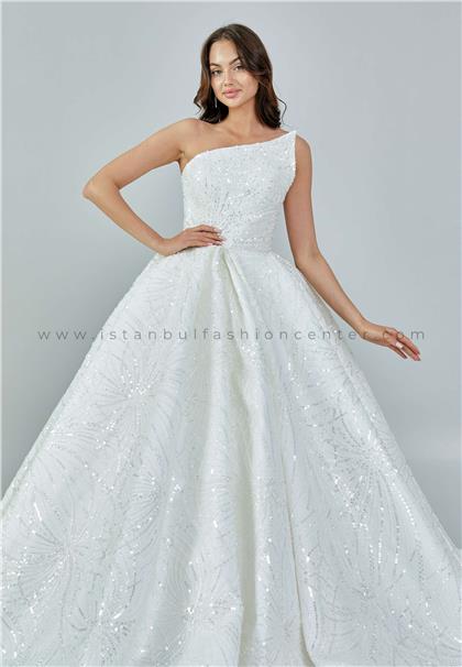 MULEYKE WEDDINGStrapless Maxi Sequin Regular Ecru Wedding Dress Mlymw-288kıb