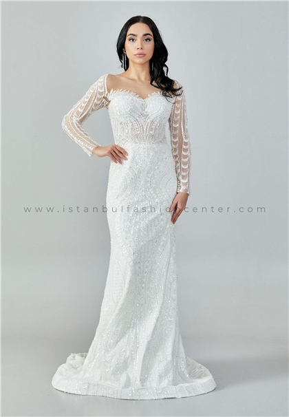 NALANS BRIDALLong Sleeve Maxi Sequin Regular Ecru Wedding Dress Nls23102byz