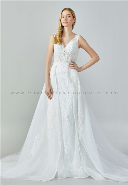 NAZAREL BRIDALSleeveless Maxi Tulle Regular Ecru Wedding Dress Nzr4069byz