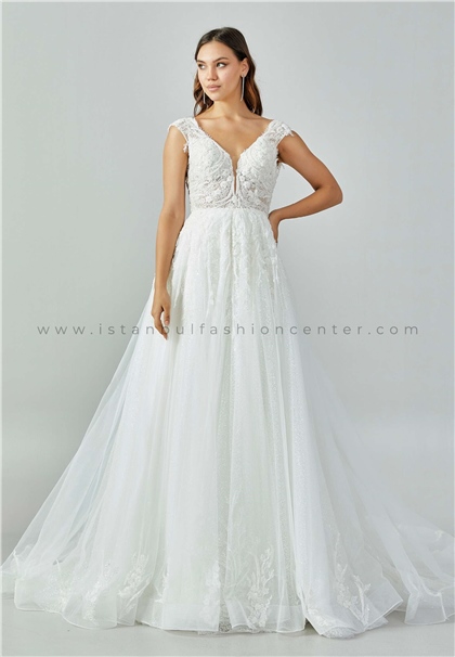 NAZAREL BRIDALSleeveless Maxi Tulle Regular Ecru Wedding Dress Nzr4058byz
