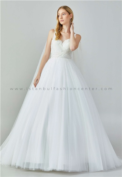 NAZAREL BRIDALSleeveless Maxi Tulle Regular Ecru Wedding Dress Nzr4018byz