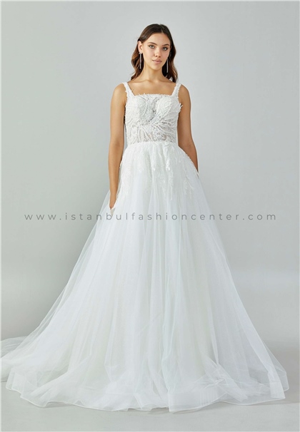 NAZAREL BRIDALSleeveless Maxi Tulle Regular Ecru Wedding Dress Nzr4024byz