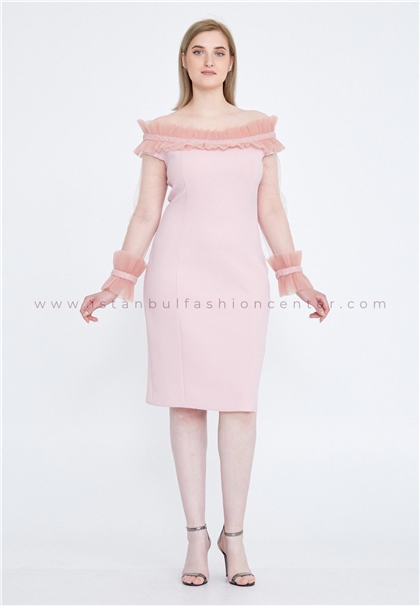 NAZZANOff Shoulder Mini Tulle Column Plus Size Pink Cocktail Dress Nzn7652-bpud