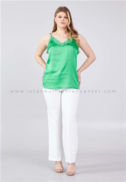 NERİSleeveless Solid Color Plus Size Green Blouse Ner23y21620ysl