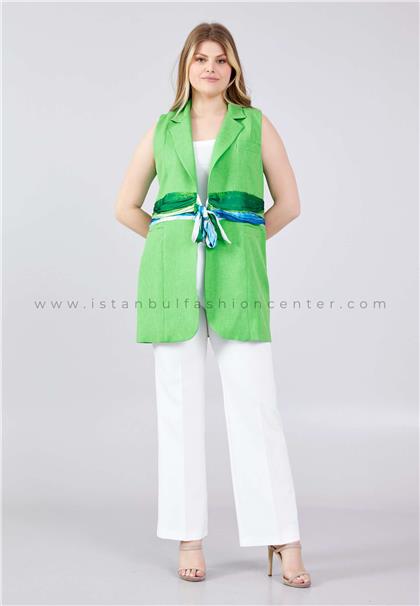 NERİSleeveless Solid Color Plus Size Green Vest Ner23y26787ysl