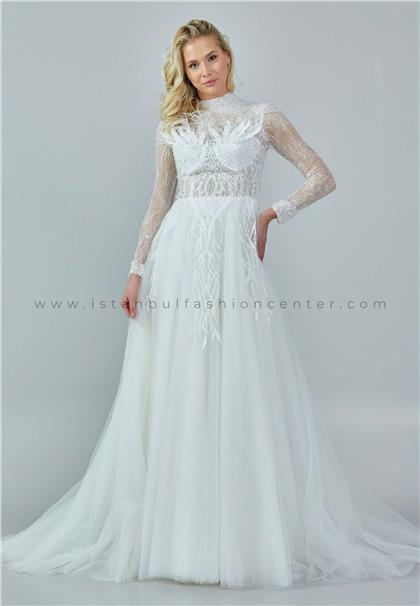 NOOR BRIDALLong Sleeve Maxi Tulle Regular Ecru Wedding Dress Nor218kıb