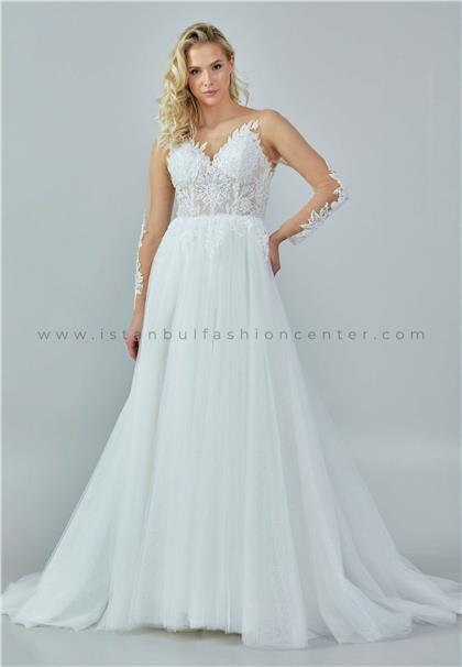 NOOR BRIDALLong Sleeve Maxi Tulle Regular Ecru Wedding Dress Nor203kıb