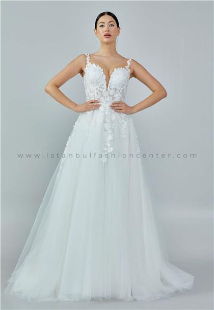 NOOR BRIDALSleeveless Maxi Tulle Regular Ecru Wedding Dress Nor341kıb