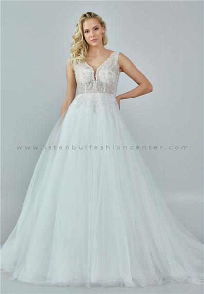 NOOR BRIDALSleeveless Maxi Tulle Regular Ecru Wedding Dress Nor223kıb