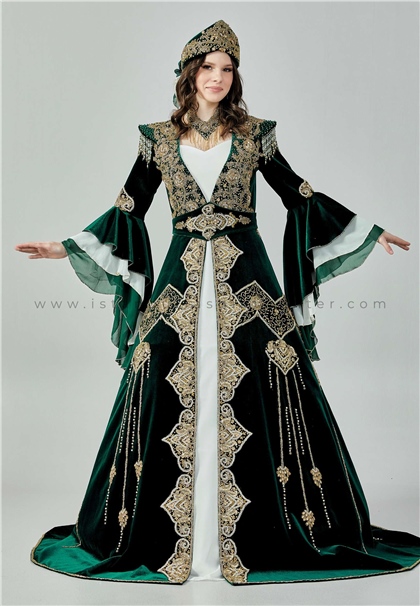 NUR MODA KAFTAN & BİNDALLIMid-Length Maxi Velvet Regular Green Engagement Dress Nmd2229ysl