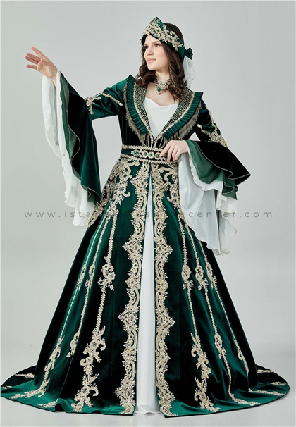 NUR MODA KAFTAN & BİNDALLIMid-Length Maxi Velvet Regular Green Engagement Dress Nmd2207ysl