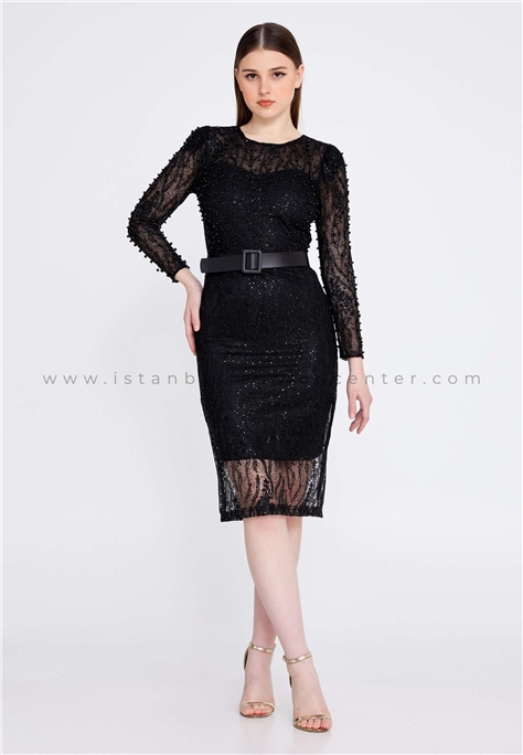 ONS LINELong Sleeve Midi Lace Column Regular Black Evening Dress Ons7254syh