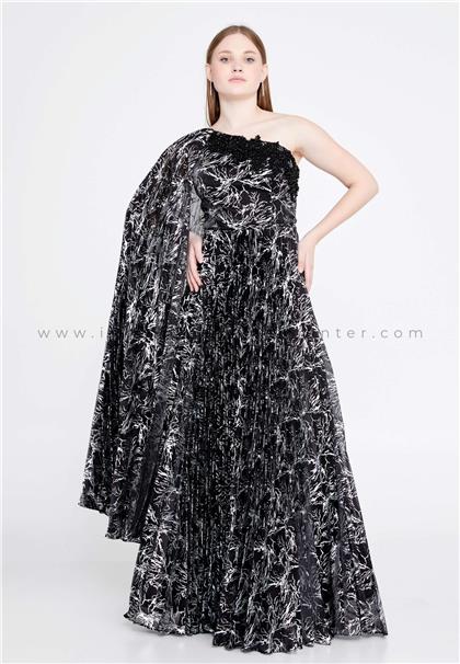 ONS LINEOne Shoulder Maxi Tulle A - Line Regular Black Prom Dress Ons12966syh