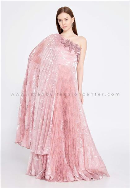 ONS LINEOne Shoulder Maxi Tulle A - Line Regular Pink Prom Dress Ons12966pud