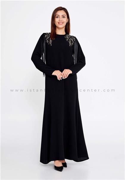 ORHANSTORELong Sleeve Maxi Crepe Column Regular Black Evening Dress Orh08-1411syh