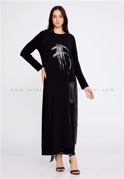 ORHANSTORELong Sleeve Maxi Lycra Column Regular Black Casual Dress Orh08-1367syh