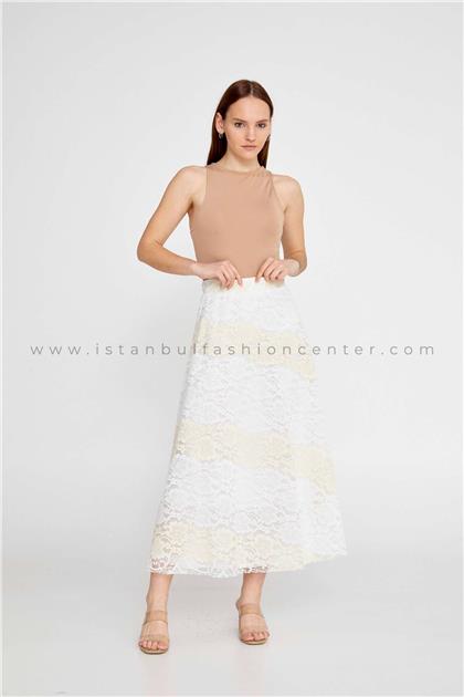 ORHANSTOREMidi Solid Color Regular White-Beige Skirt Orh13-1121ekr