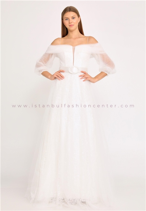 POP LINE Off Shoulder Maxi Tulle A - Line Regular White Prom Dress Ppl00870kem