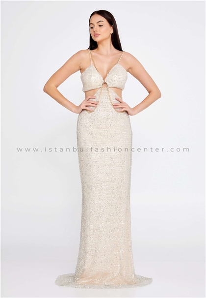 PROMLACESleeveless Maxi Sequin Mermaid Regular Champagne Wedding Dress Prl158gld