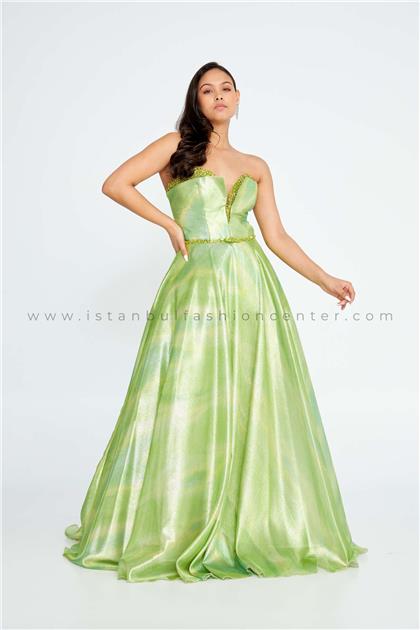PROMLACESleeveless Maxi Tulle A - Line Regular Green Prom Dress Prl730fıs