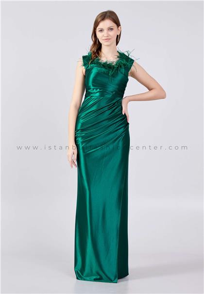 RAMONNA LIFEOff Shoulder Maxi Satin Column Regular Green Evening Dress Rmn3316zum