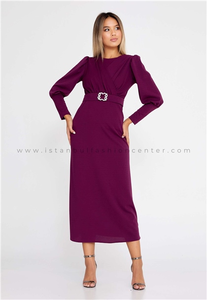RAYOLong Sleeve Midi Crepe Column Regular Purple Casual Dress Ryo22ray-1000mur