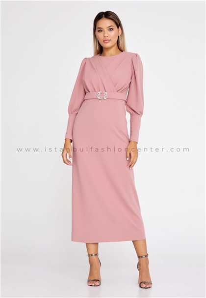 RAYOLong Sleeve Midi Crepe Column Regular Pink Casual Dress Ryo22ray-1000pem