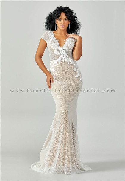 RELACTIVESleeveless Maxi Sequin Regular Ecru Wedding Dress Rlv1494kıb