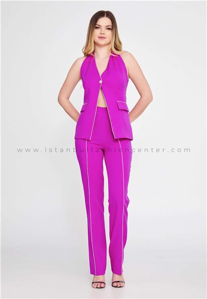 RENGINSleeveless Crepe Solid Color Regular Fuchsia Two-Piece Outfit Ren6106fus