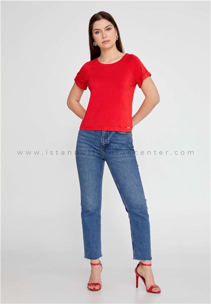 REVAROShort Sleeve Solid Color Regular Red T-shirt Rev2288kır