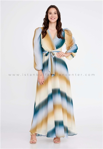 SAKKA atelierLong Sleeve Maxi Chiffon Column Regular Multicolor Casual Dress Ska4402mlc